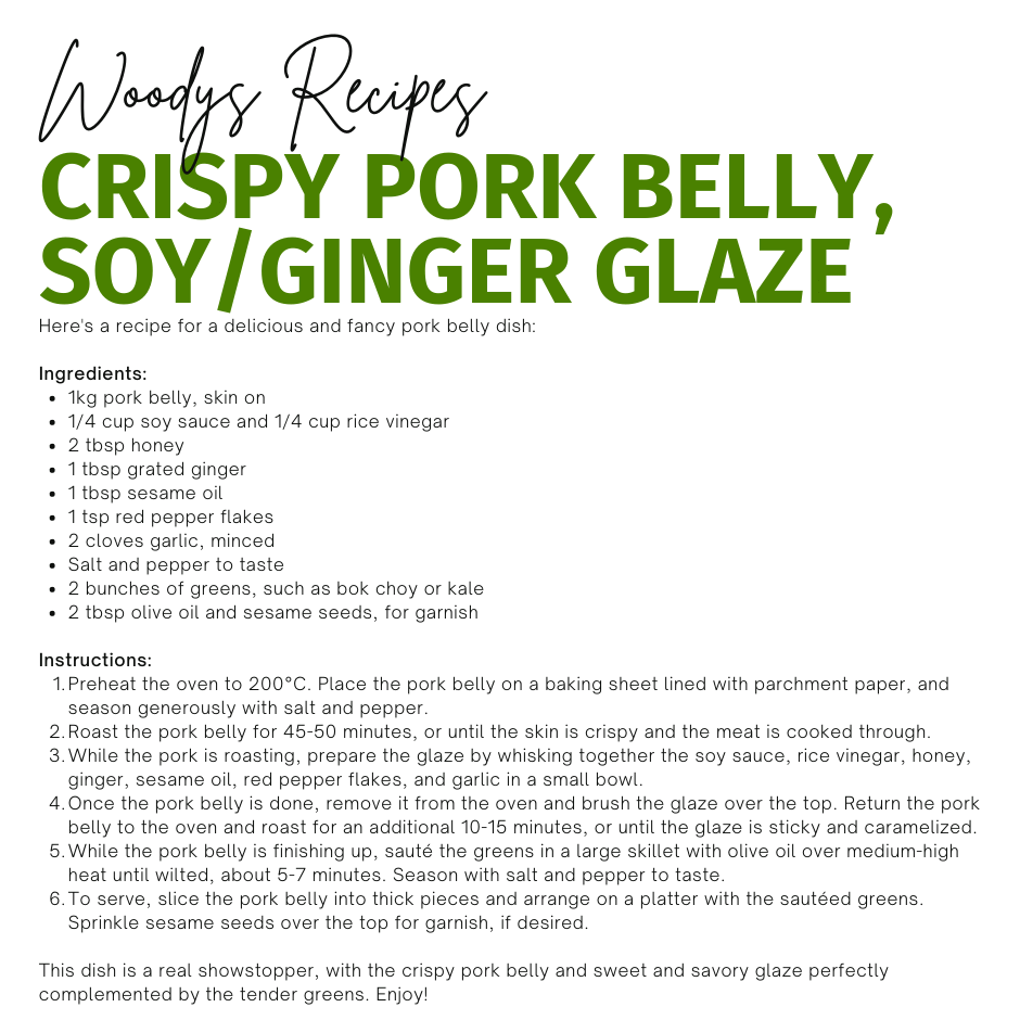 Crispy Pork Belly with soy, ginger glaze.
